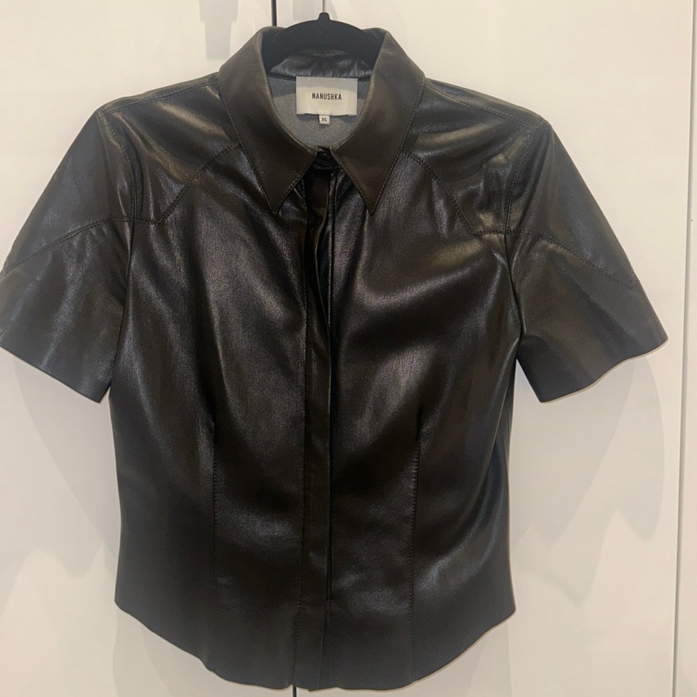 Nanushka vegan leather short sleeve shirt